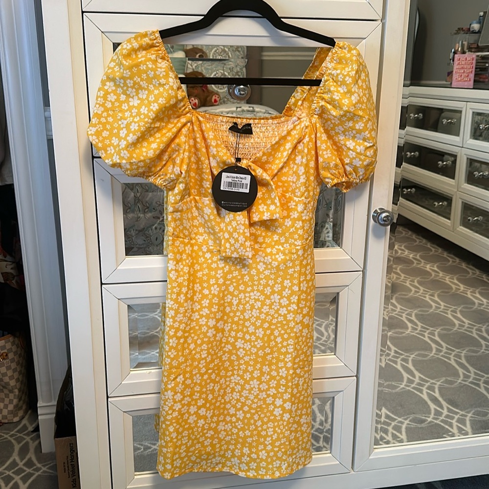 Yellow flower mini dress